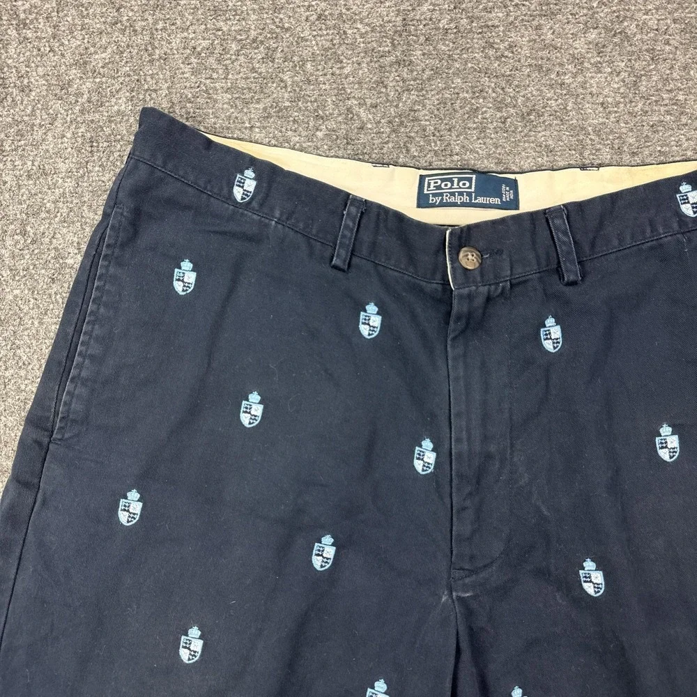 Vintage Polo Ralph Lauren‎ Shorts Mens 35 Blue Crest Embroidered Chino 9 Inseam